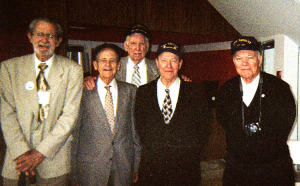 Bob on left with shipmates, 2011 Honor Flight to Washington, D.C.