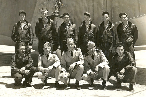 Crew before leaving Alameda for active duty in 1943; Baci at bottom left
