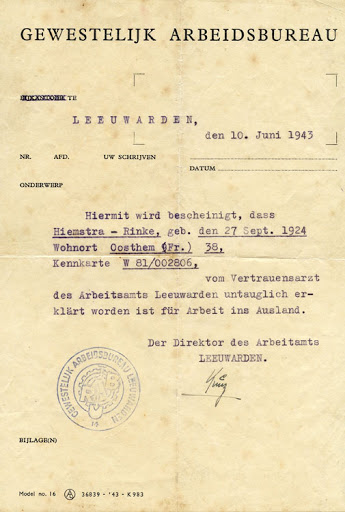Dutch document stated Ray was healthy enough to be assigned to work in Poland for German war effort