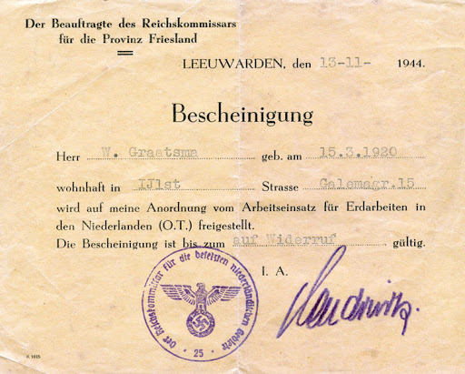 One of the false ID papers Ray carried during World War II