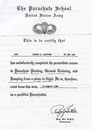 Parachute training graduation certificate