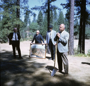 Rhodes and colleagues, including Don Brady, Tuolumne County's member of the college board, break ground for the new campus in 1967