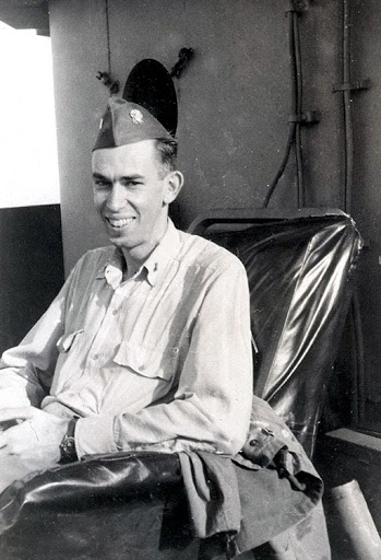 Fred in rare comfort aboard USS Hancock, 1945